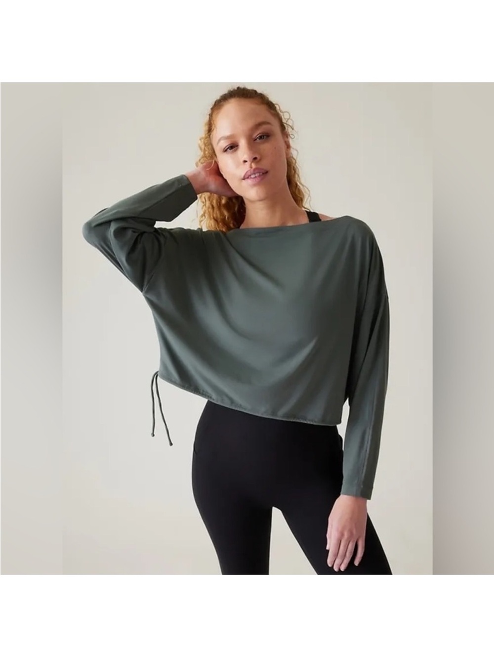 Athleta Cool Down Top Bali Green Cinched Waist Crop Medium